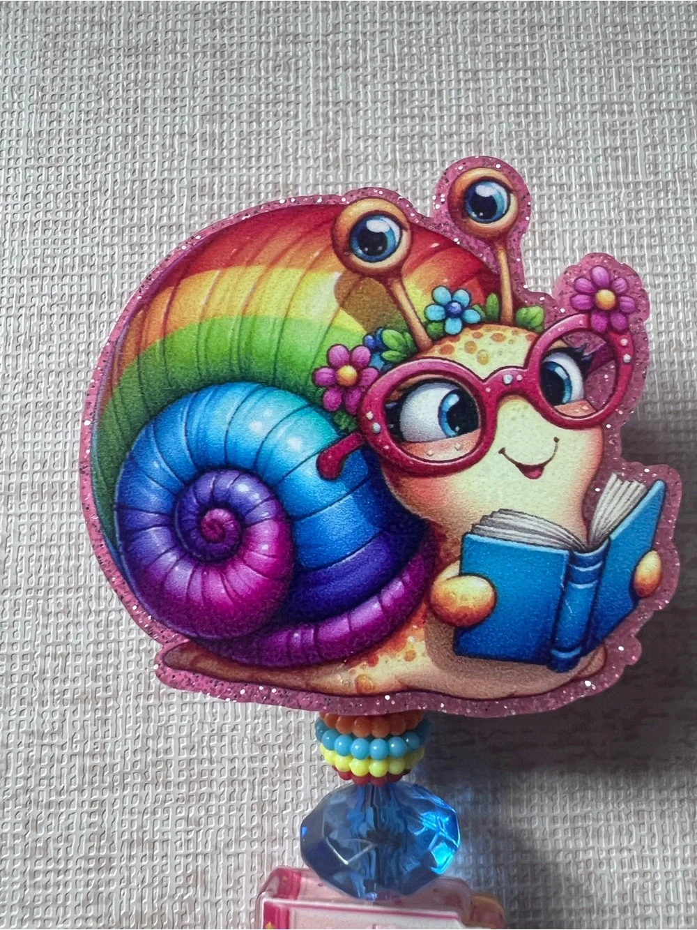 Teachers Rainbow Snail Badge Reel - Pink & Multicolor